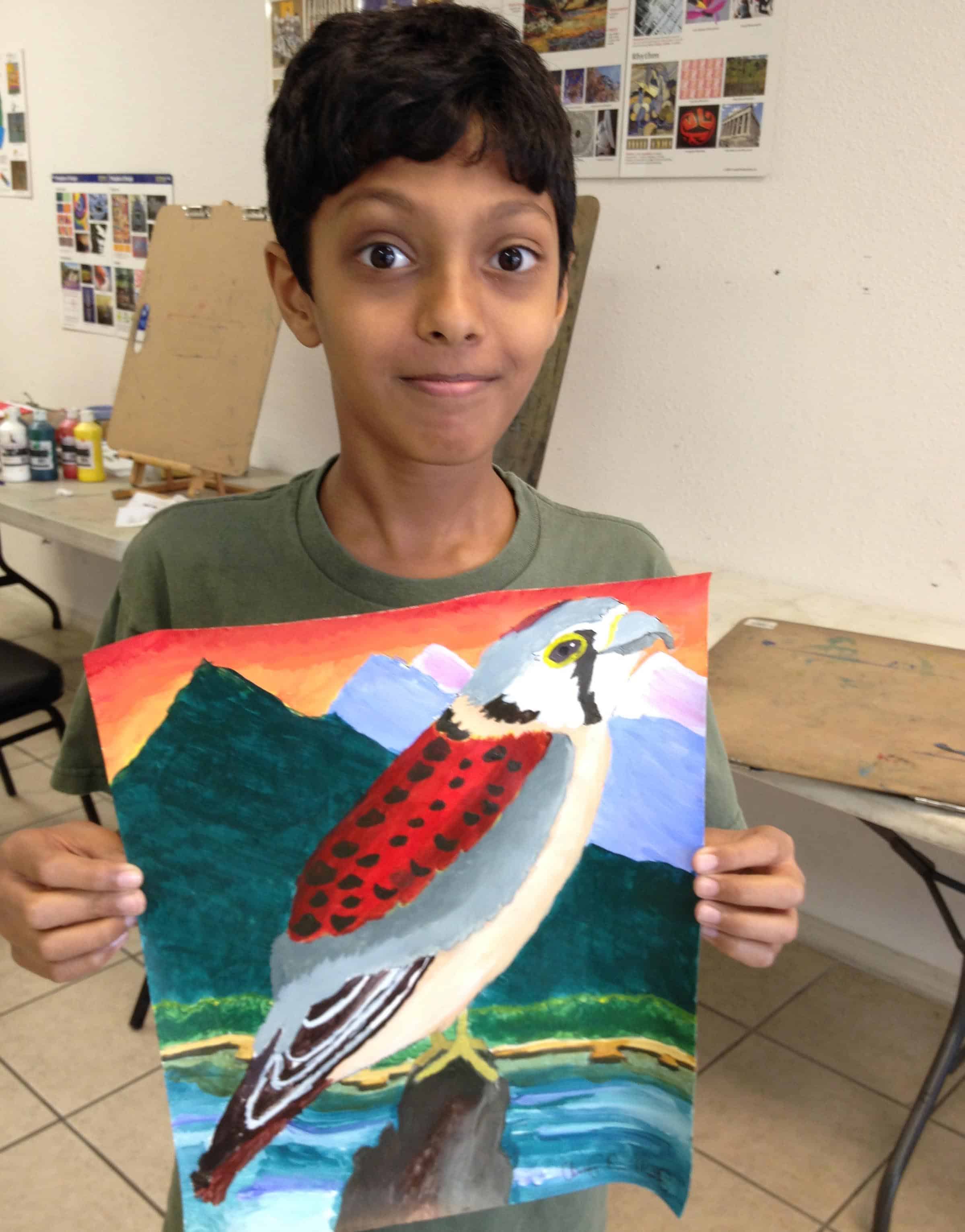 Hawk Acrylic On Paper By 11 Year Old Student Art Classes For Kids 9 