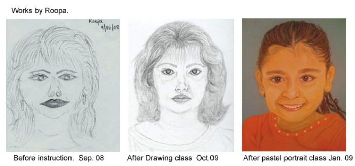 Adult student's progress in an art class