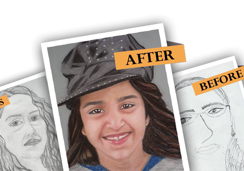 Suchita work with the pastels, her progress skyrocketed