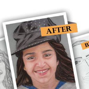 Suchita work with the pastels, her progress skyrocketed