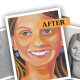 Before, 10-week, and after face sketches from Austin art class showing step-by-step improvement in realistic portrait drawing
